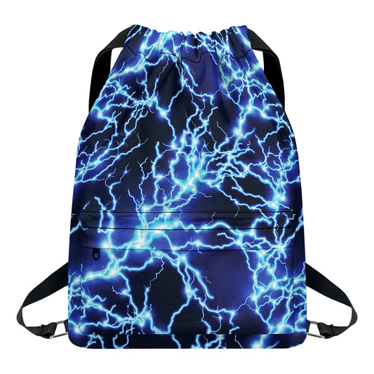 Blue Electric Lightning Print Drawstring Backpack