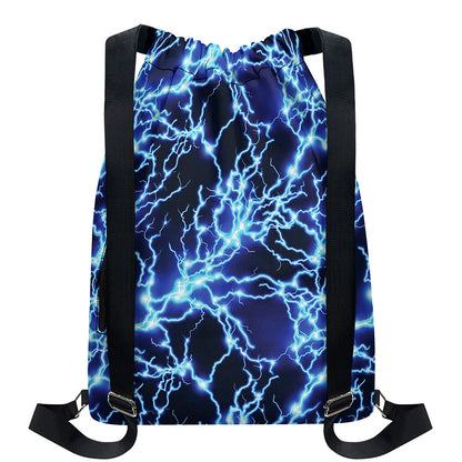Blue Electric Lightning Print Drawstring Backpack