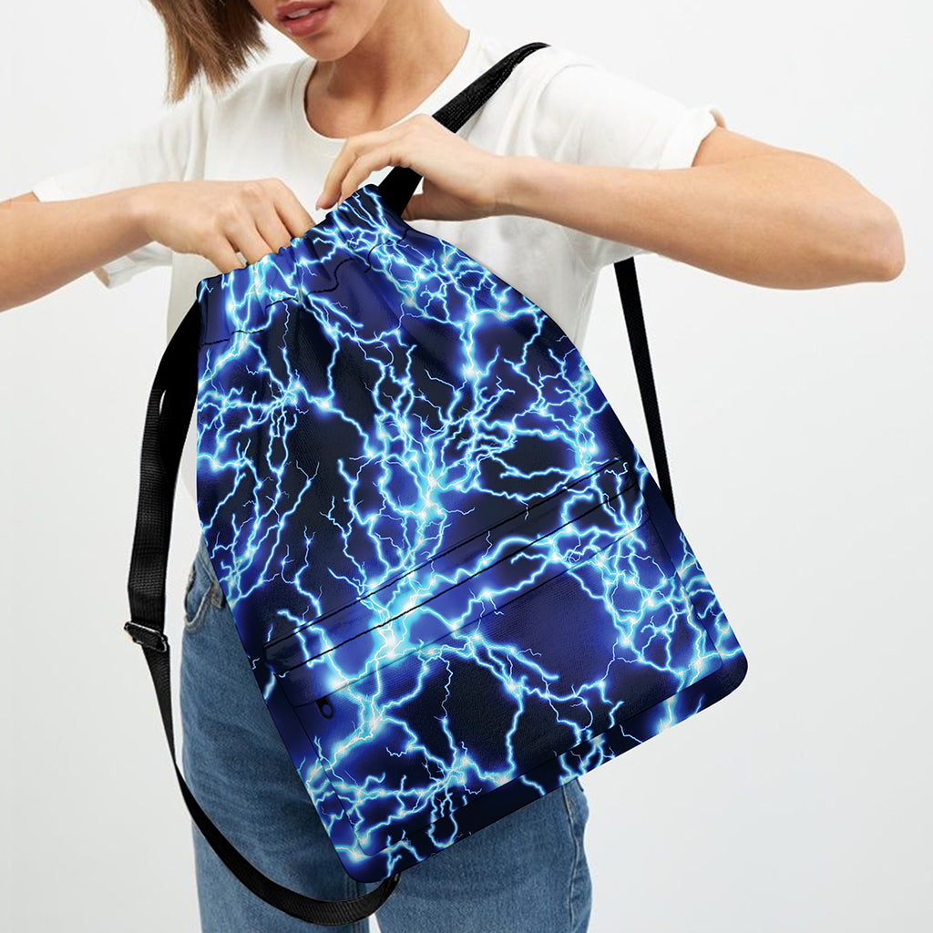 Blue Electric Lightning Print Drawstring Backpack