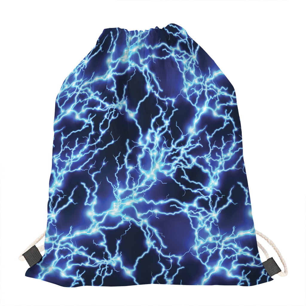 Blue Electric Lightning Print Drawstring Bag