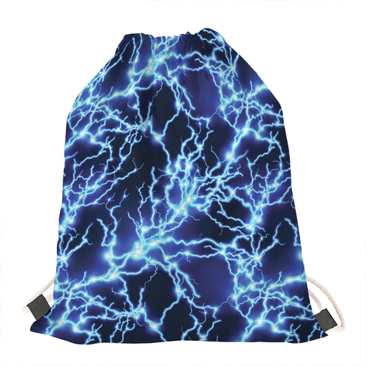 Blue Electric Lightning Print Drawstring Bag