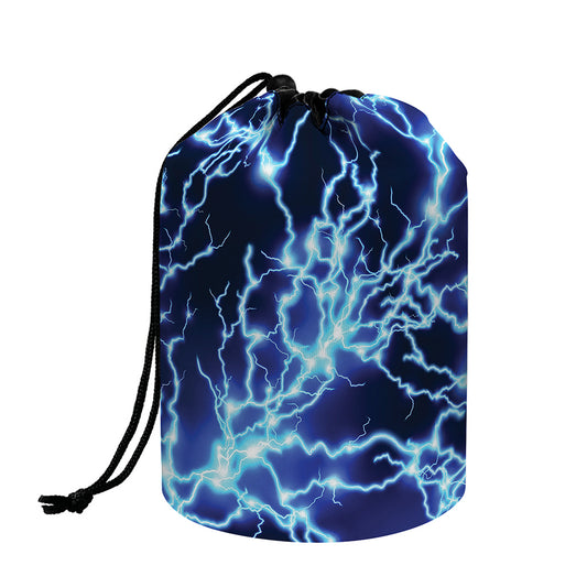 Blue Electric Lightning Print Drawstring Makeup Bag