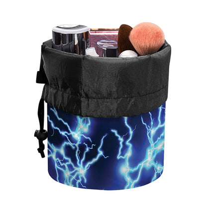 Blue Electric Lightning Print Drawstring Makeup Bag