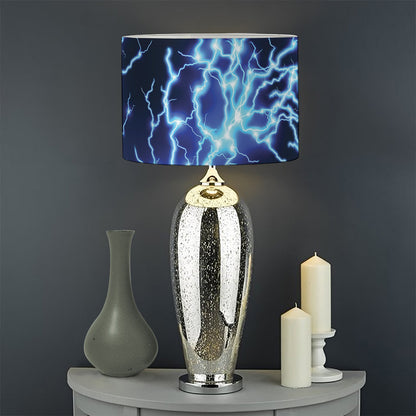 Blue Electric Lightning Print Drum Lamp Shade