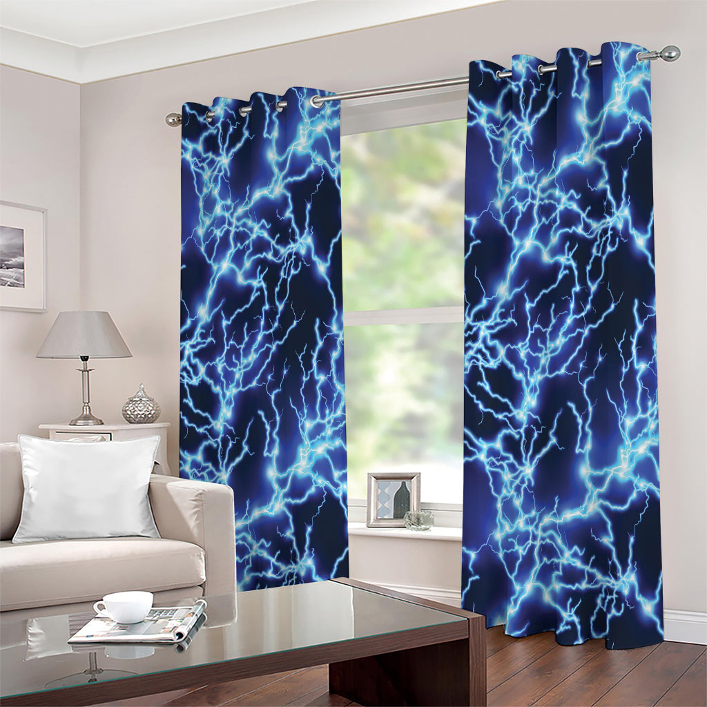 Blue Electric Lightning Print Extra Wide Grommet Curtains
