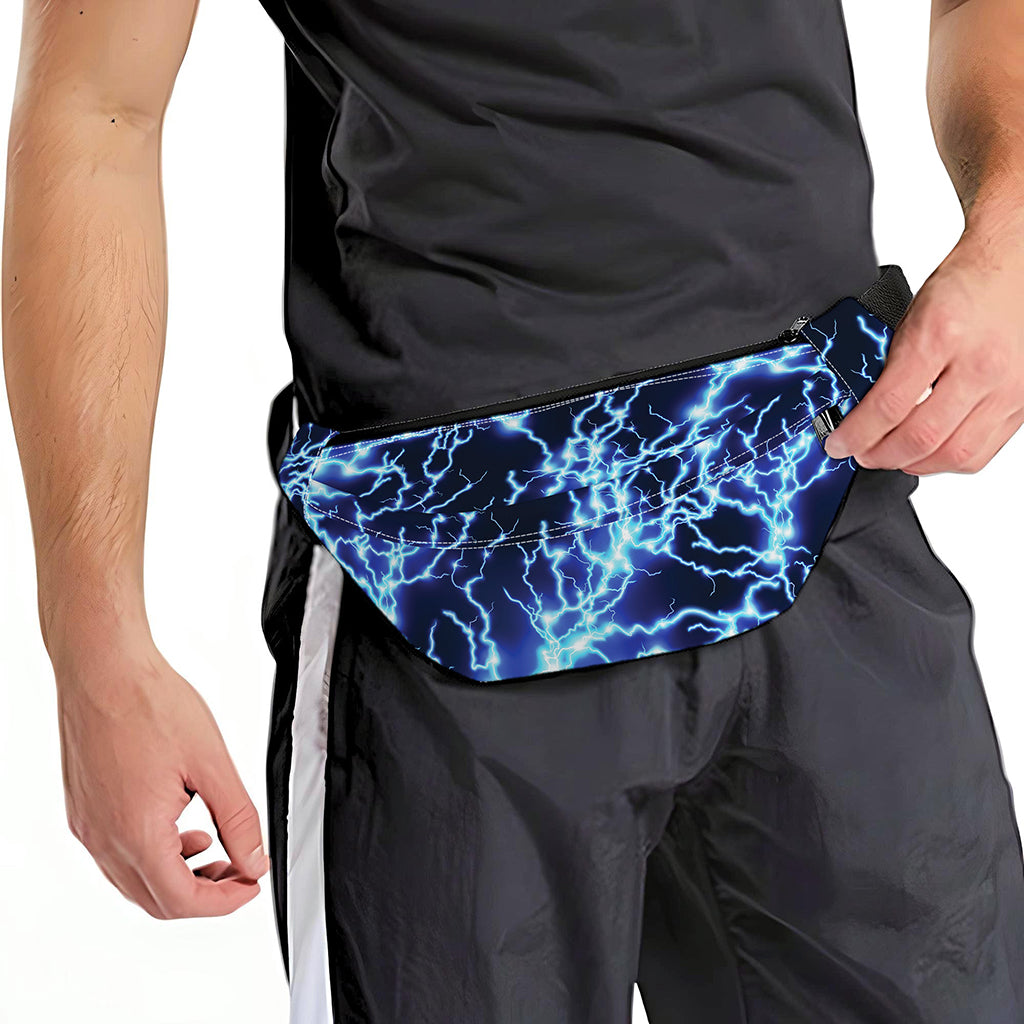 Blue Electric Lightning Print Fanny Pack