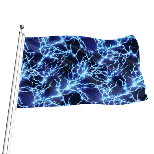 Blue Electric Lightning Print Flag
