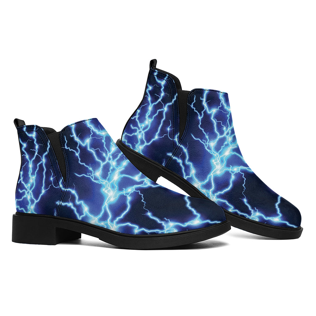 Blue Electric Lightning Print Flat Ankle Boots
