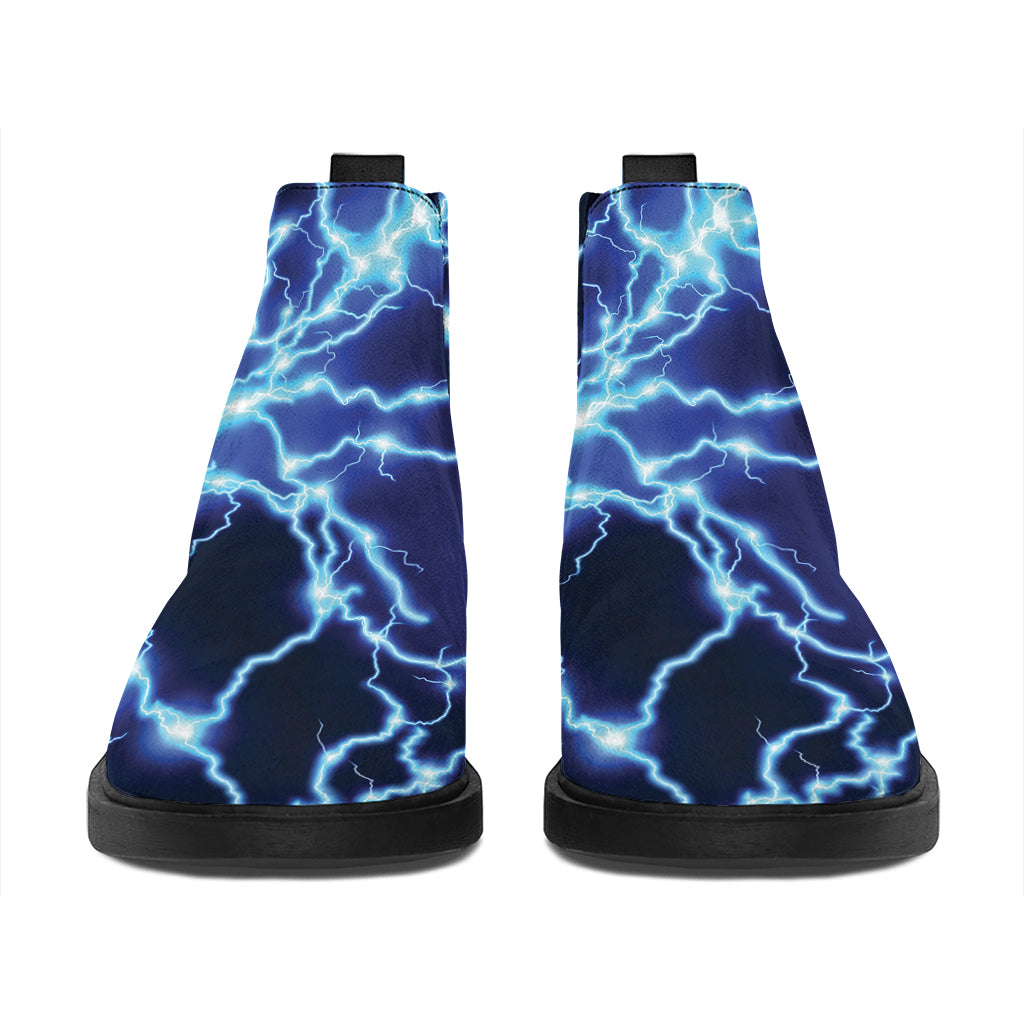 Blue Electric Lightning Print Flat Ankle Boots