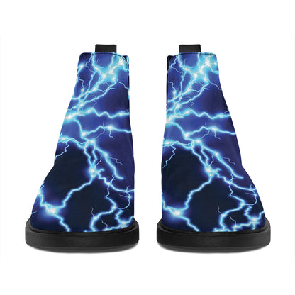 Blue Electric Lightning Print Flat Ankle Boots