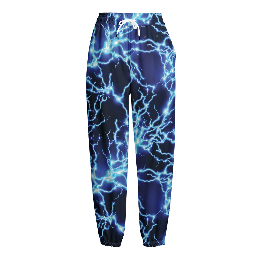 Blue Electric Lightning Print Fleece Lined Knit Pants