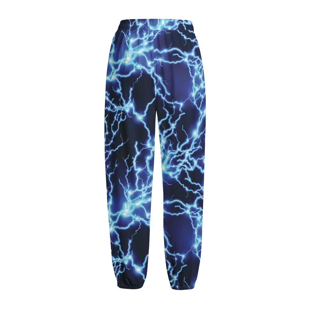 Blue Electric Lightning Print Fleece Lined Knit Pants