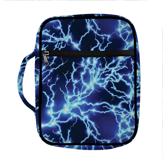 Blue Electric Lightning Print Front Pocket Bible Bag