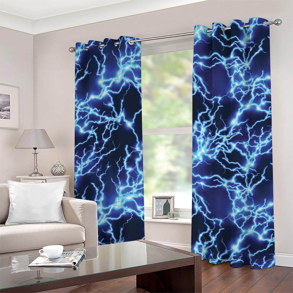 Blue Electric Lightning Print Grommet Curtains