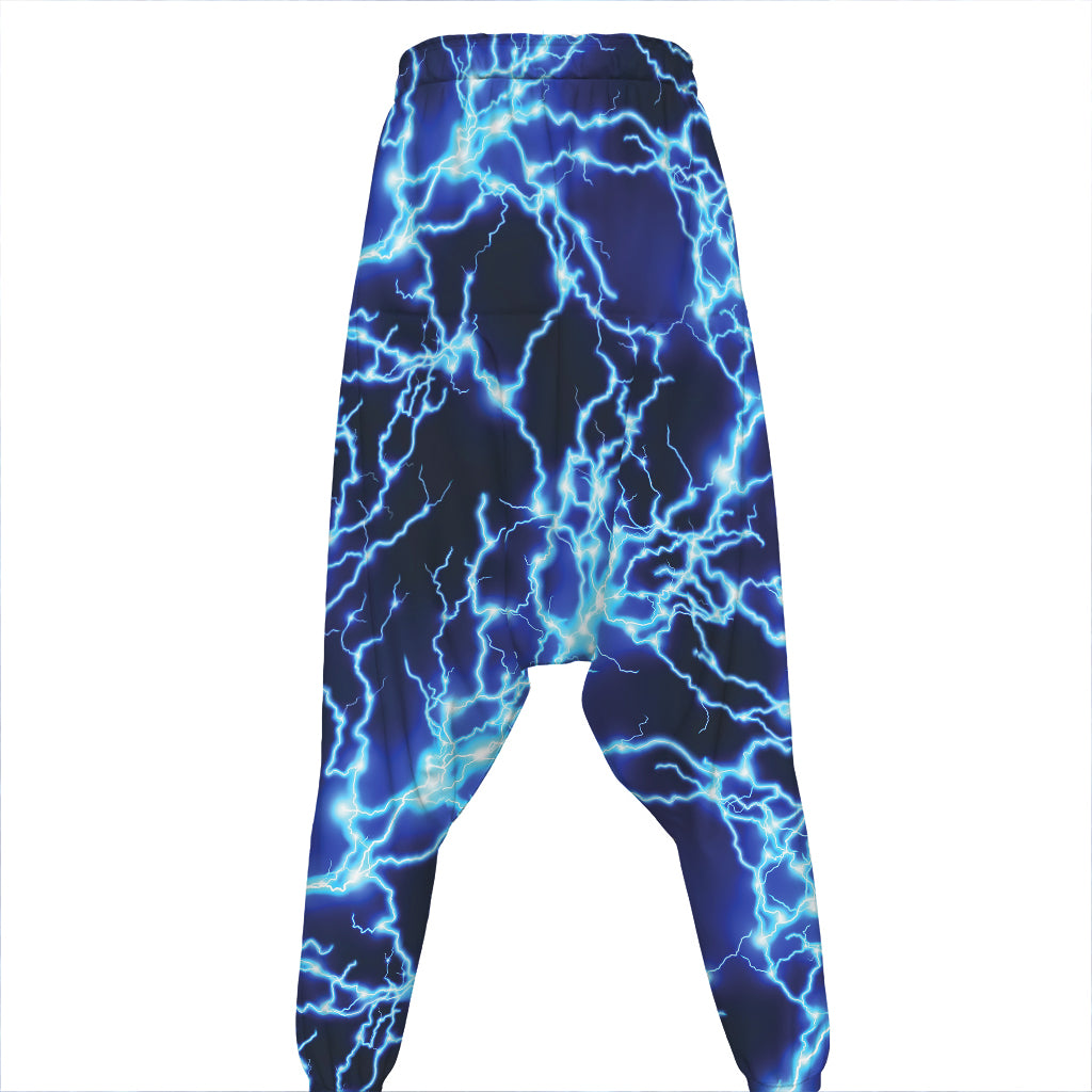 Blue Electric Lightning Print Hammer Pants