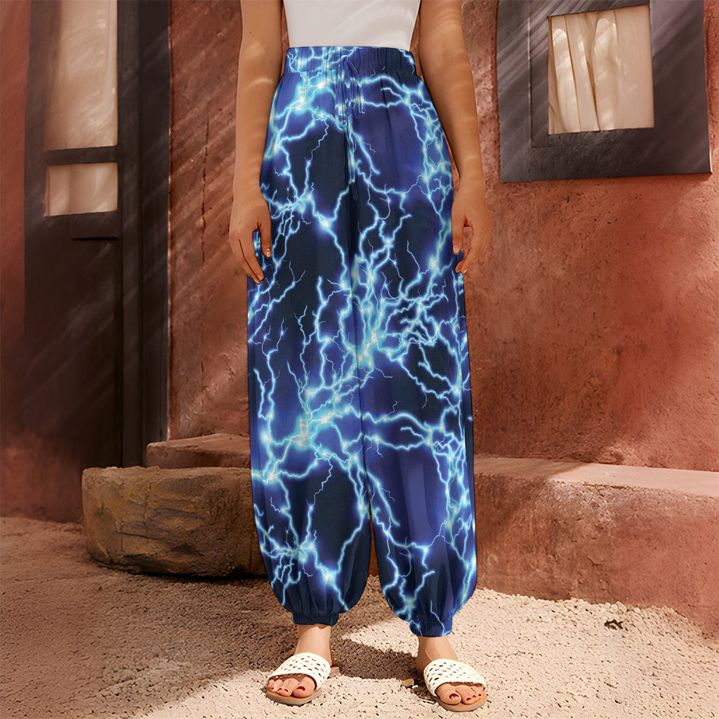 Blue Electric Lightning Print Harem Pants