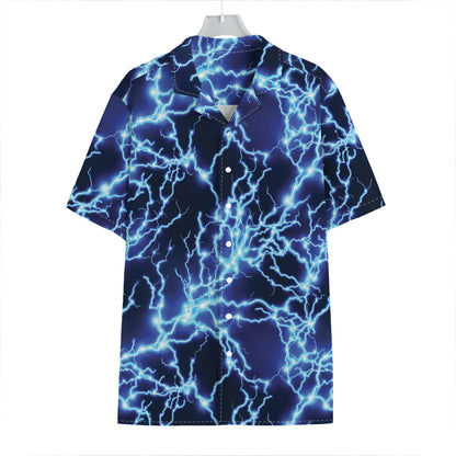 Blue Electric Lightning Print Hawaiian Shirt