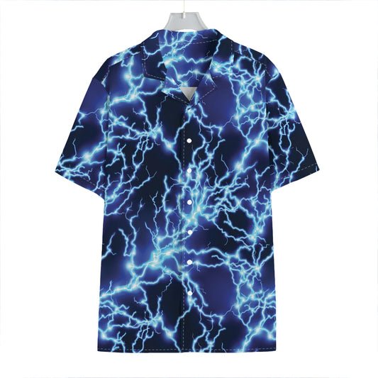 Blue Electric Lightning Print Hawaiian Shirt