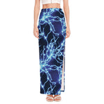 Blue Electric Lightning Print High Slit Maxi Skirt