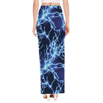 Blue Electric Lightning Print High Slit Maxi Skirt