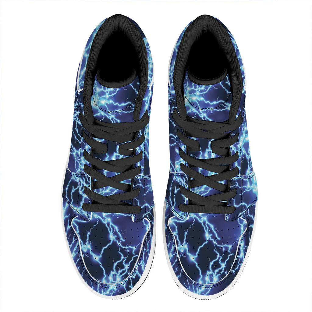 Blue Electric Lightning Print High Top Leather Sneakers