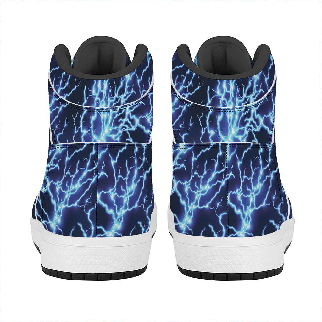 Blue Electric Lightning Print High Top Leather Sneakers