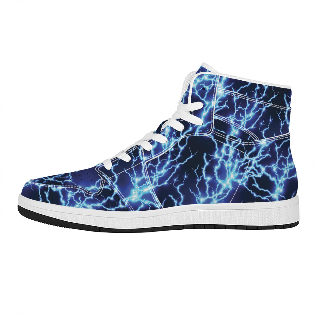 Blue Electric Lightning Print High Top Leather Sneakers
