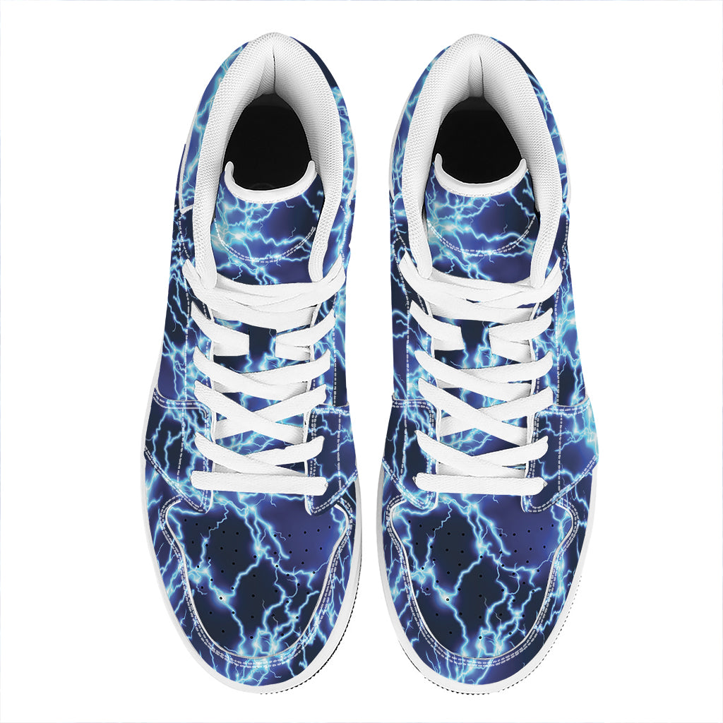 Blue Electric Lightning Print High Top Leather Sneakers