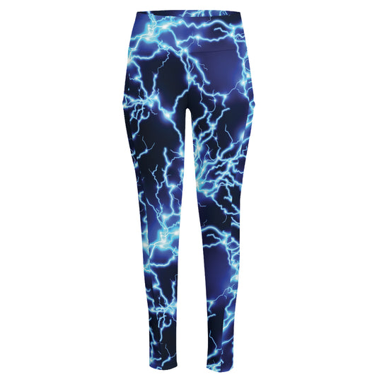 Blue Electric Lightning Print High-Waisted Pocket Leggings