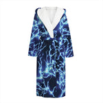 Blue Electric Lightning Print Hooded Bathrobe
