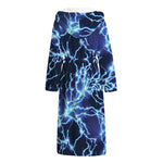 Blue Electric Lightning Print Hooded Bathrobe