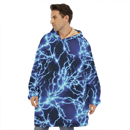Blue Electric Lightning Print Hoodie Blanket