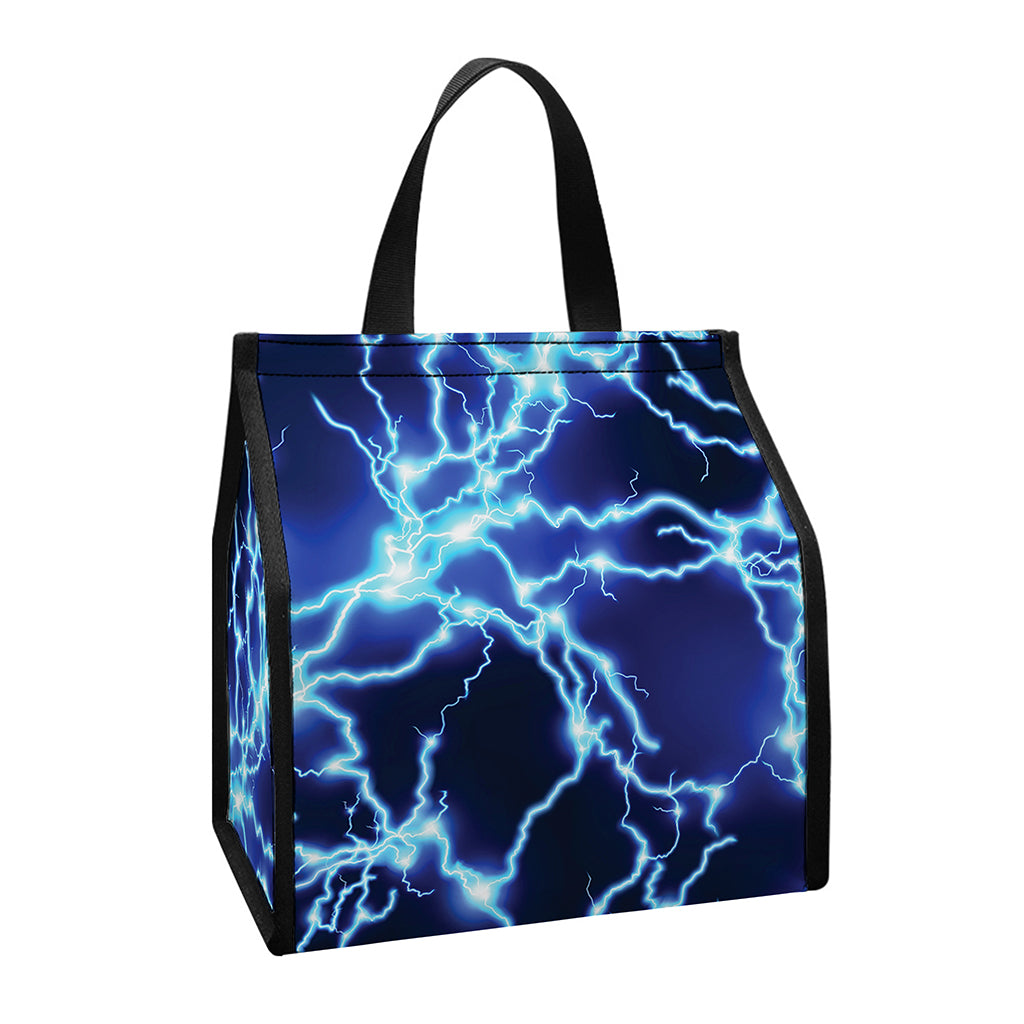 Blue Electric Lightning Print Insulated Lunch Tote