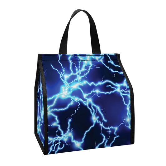 Blue Electric Lightning Print Insulated Lunch Tote