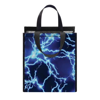 Blue Electric Lightning Print Insulated Lunch Tote