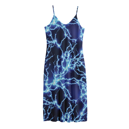 Blue Electric Lightning Print Jersey Midi Cami Dress