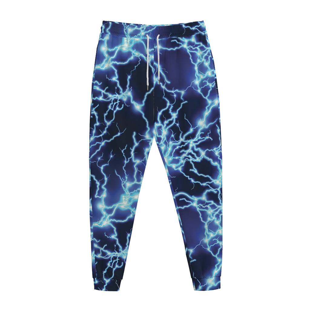 Blue Electric Lightning Print Jogger Pants