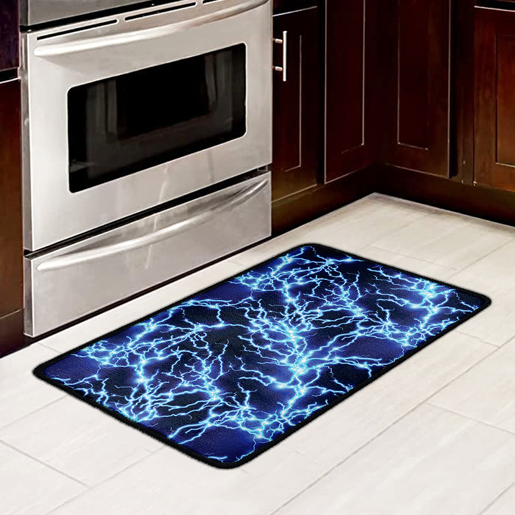 Blue Electric Lightning Print Kitchen Mat