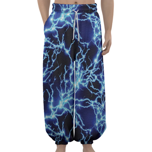 Blue Electric Lightning Print Lantern Pants