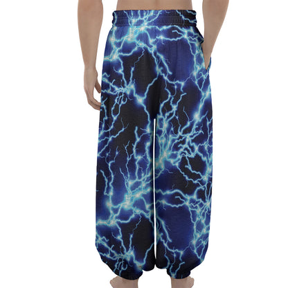 Blue Electric Lightning Print Lantern Pants