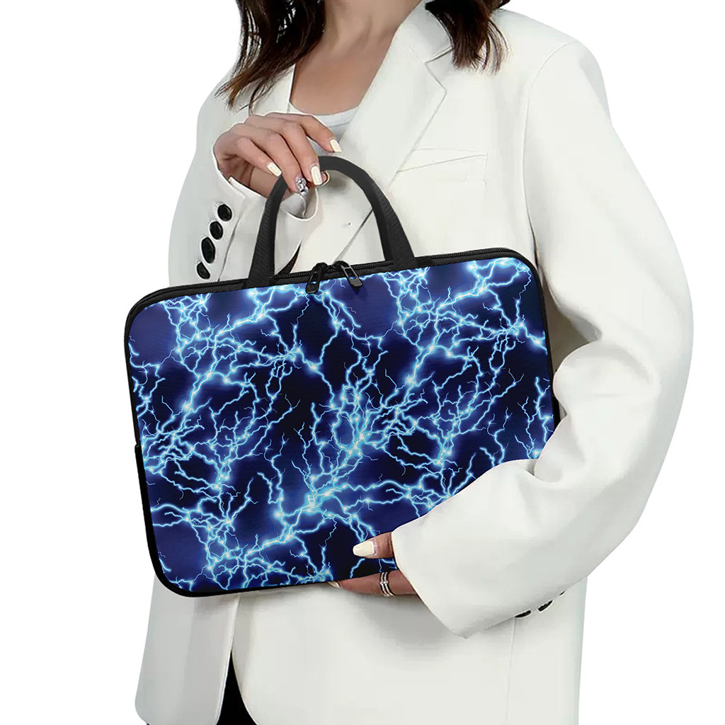 Blue Electric Lightning Print Laptop Sleeve With Handle