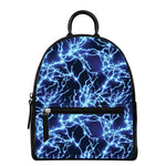 Blue Electric Lightning Print Leather Backpack