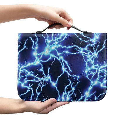 Blue Electric Lightning Print Leather Bible Cover