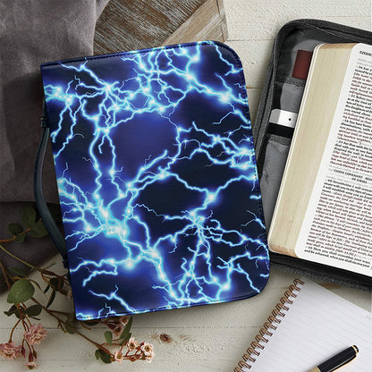 Blue Electric Lightning Print Leather Bible Cover