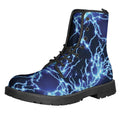 Blue Electric Lightning Print Lace-Up Boots