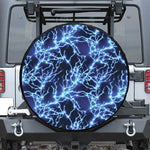 Blue Electric Lightning Print Leather Spare Tire Cover
