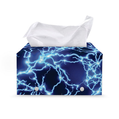 Blue Electric Lightning Print Leather Tissue Box Cover