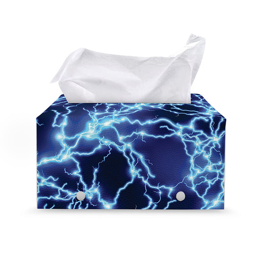 Blue Electric Lightning Print Leather Tissue Box Cover