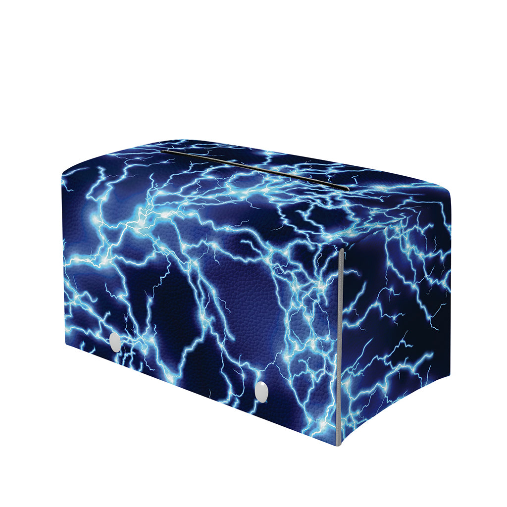 Blue Electric Lightning Print Leather Tissue Box Cover