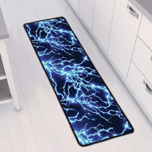 Blue Electric Lightning Print Long Kitchen Mat